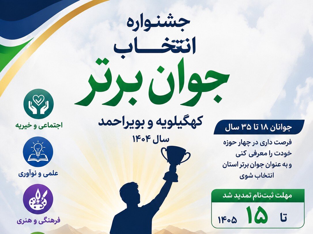 جوانان کهگیلویه و بویراحمد تا ۱۵ مرداد فرصت دارند؛ ثبت‌نام جشنواره «جوان برتر» تمدید شد