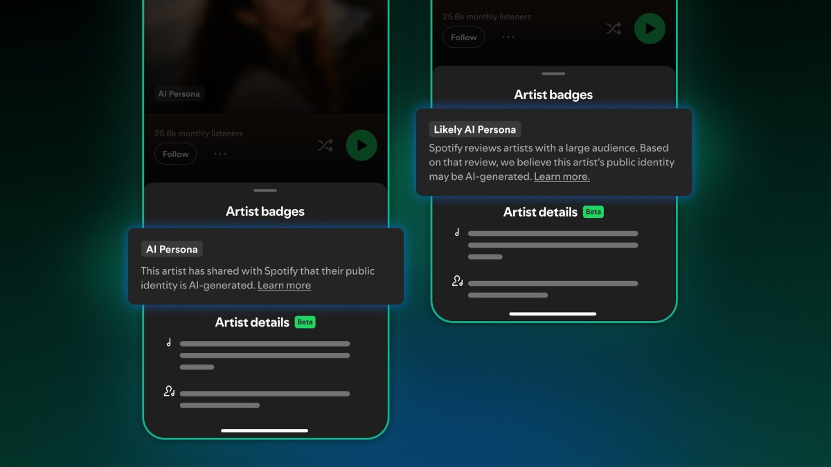 نشان AI Persona در پروفایل هنرمندان اسپاتیفای