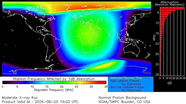 نقشه پیش‌بینی طوفان ژئومغناطیسی توسط NOAA